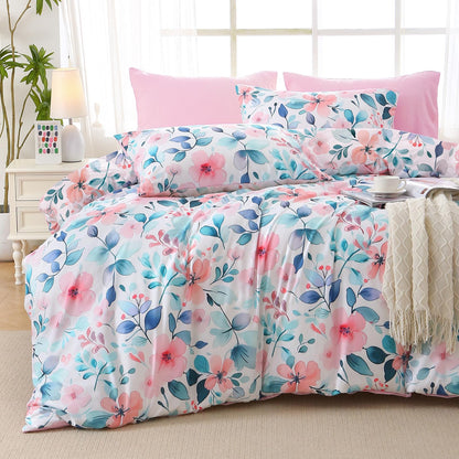 MUXHOMO Queen Comforter Set, 7-Piece Floral Bed in a Bag, Sage Green
