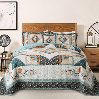 BEDIFANY Cotton King Size Quilt Sets, Lightweight King Quilt Bedding Set