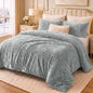 CozyLux Fleece Queen Comforter Set, 3 Piece Winter Warm Black Bedding