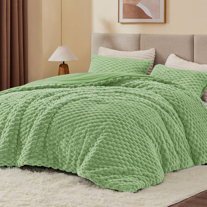 BEDELITE Fluffy Queen Comforter Set, Dark Grey Fleece Bed Set 3 Pieces