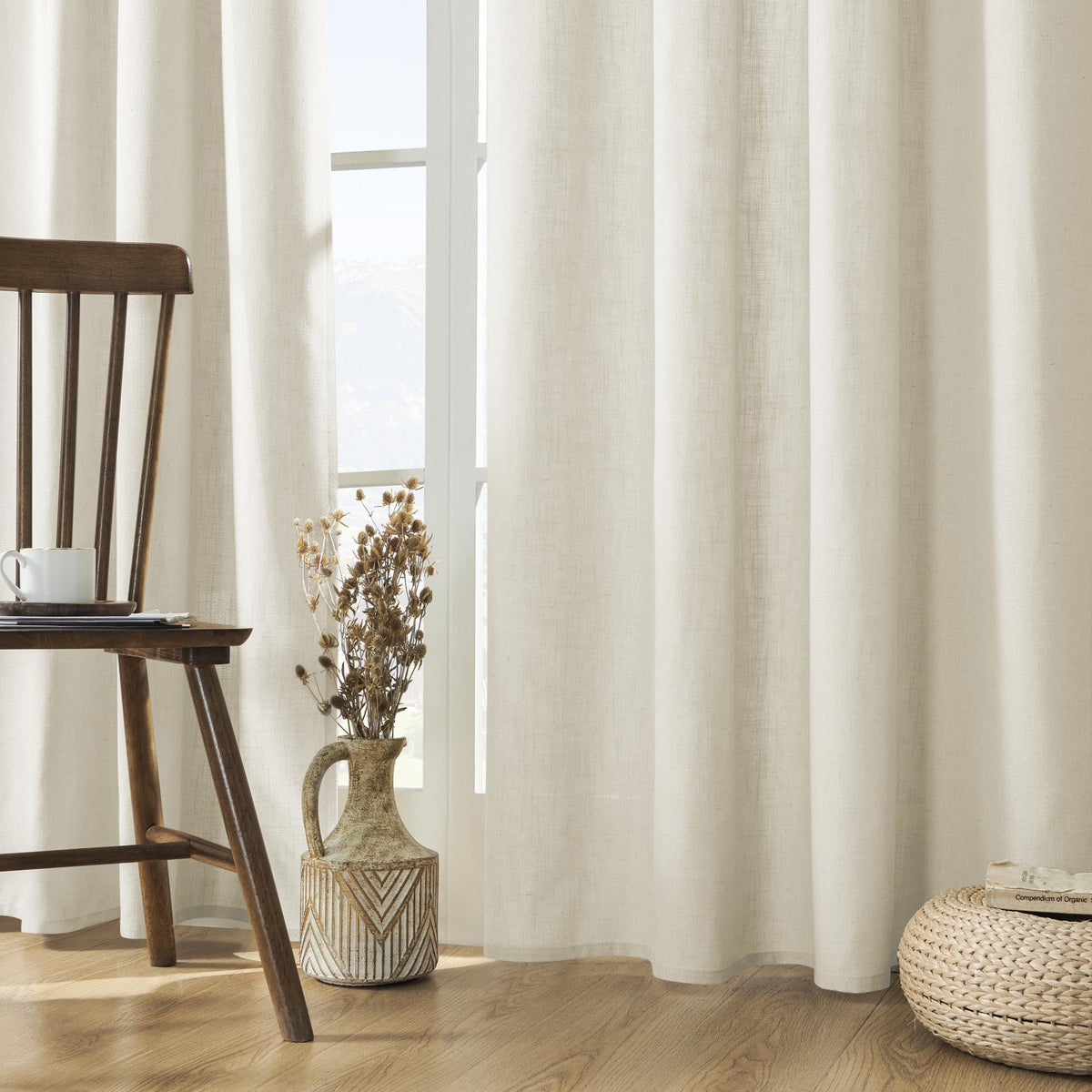 Joydeco Linen Curtains 96 inch Length 2 Panel Set, Light Filtering Curtain for Living Room Bedroom, 52 inch Wide Drapes with Rod Pocket Back Tab (96" Lx52 W, Ivory on Linen)