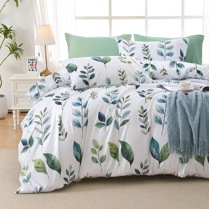 MUXHOMO Queen Comforter Set, 7-Piece Floral Bed in a Bag, Sage Green