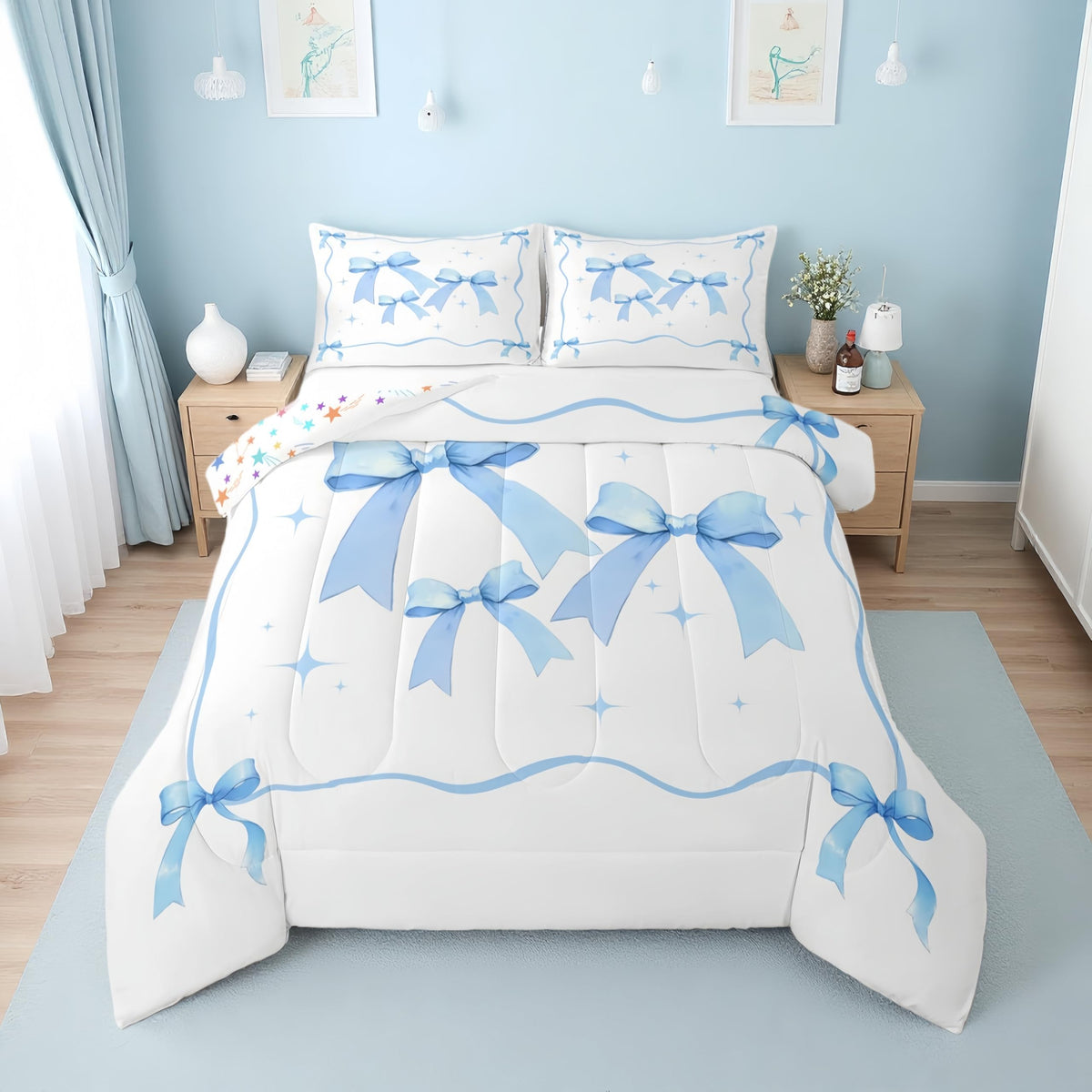 Erosebridal Cute Pink Bow Twin Bedding Set for Girls,Ribbon Bow Knot Comforter Set for Kids Kawaii Room Decor,Princess Bowknot Bed Set Girly Pink Bows Bedding Comforter Sets,1 Pillowcase