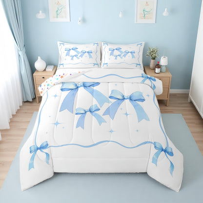 Erosebridal Cute Pink Bow Twin Bedding Set for Girls,Ribbon Bow Knot Comforter Set for Kids Kawaii Room Decor,Princess Bowknot Bed Set Girly Pink Bows Bedding Comforter Sets,1 Pillowcase