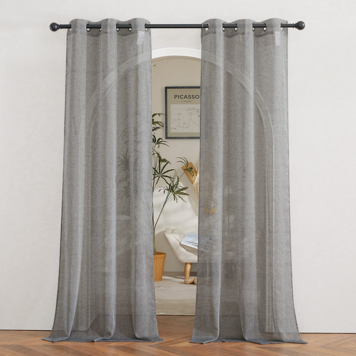 NICETOWN Semi Sheer Linen Ivory Curtains for Bedroom, W52xL84, 2 Panels