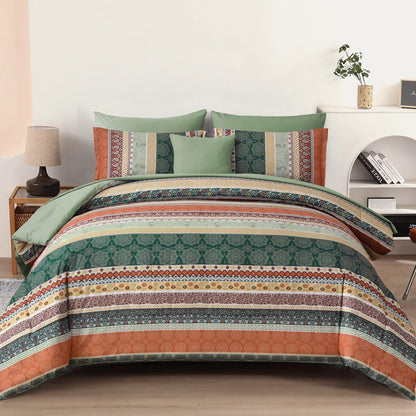 Cottolester Boho Comforter Set Queen Size 8 Piece Bed in a Bag Bohemian Striped Bedding Quilt Set Aqua Paisley Floral Comforter and Sheet Set,Soft Microfiber Complete Bedding Sets for All Season