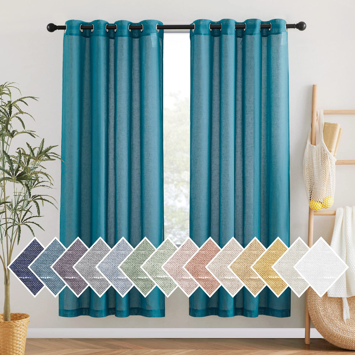 NICETOWN Semi Sheer Linen Ivory Curtains for Bedroom, W52xL84, 2 Panels