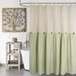 DOSLY IDÉES Farmhouse Shower Curtain,Beige and Gray Stripe,Button Curtain,Linen and Cotton Woven Fabric,Rustic Charm Country Chic Style,72x72 in
