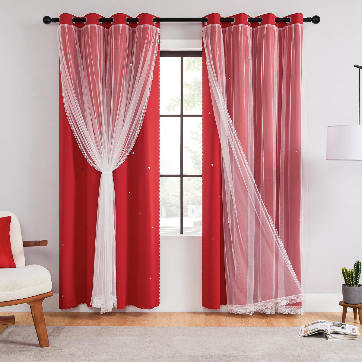 XiDi Blackout Curtains for Girls Bedroom Decor Pink Kids Rainbow Curtains