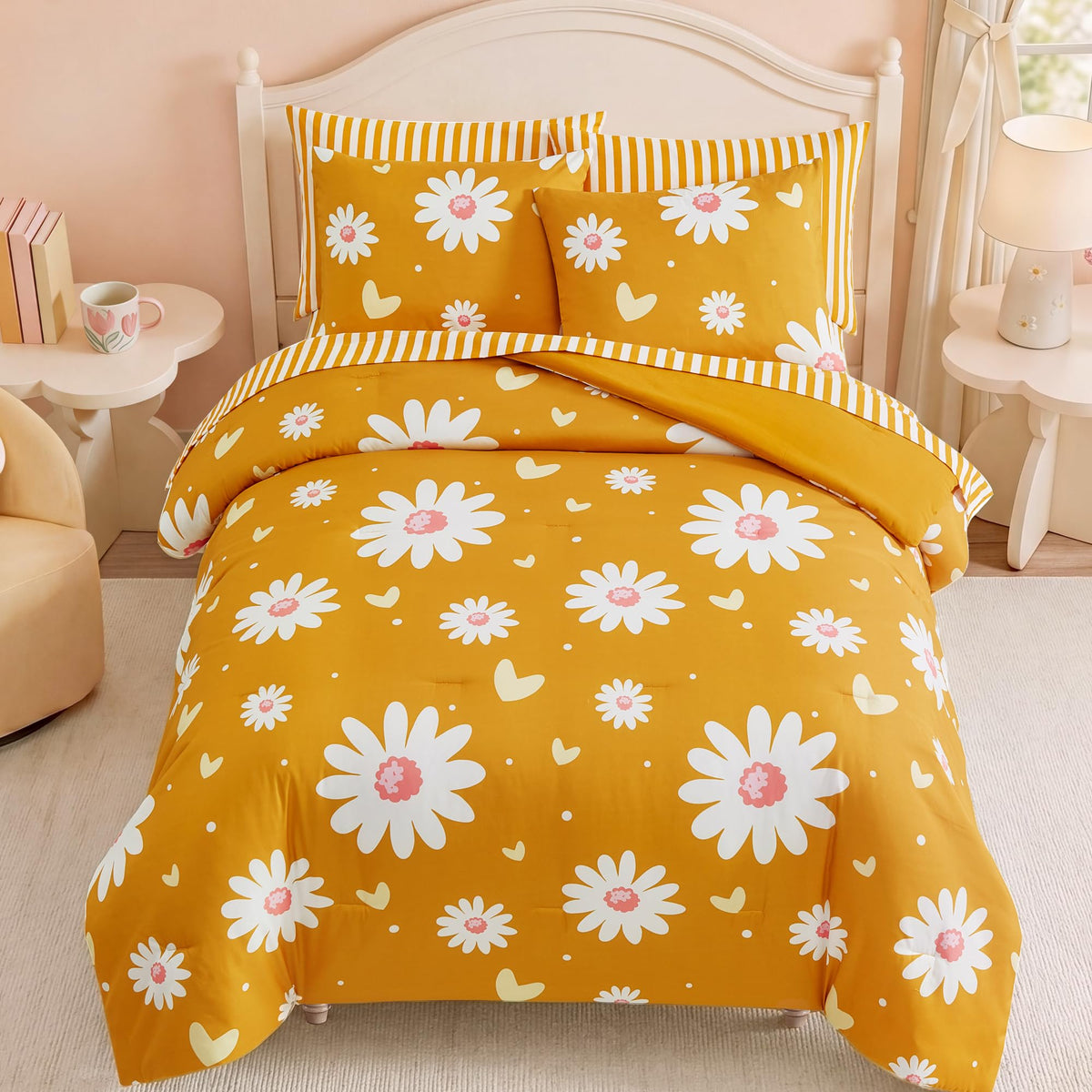 Twin XL Comforter Set for Girls Colorful Checkered Bed in a Bag 5 Pieces