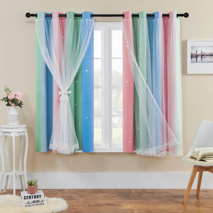 XiDi Curtains for Girls Bedroom Decor, Rainbow Blackout Curtains for Kids/Little Girl Room Decor, Unicorn Wall Decals,Pink Purple Green,63 x 34 inches,1 Panel
