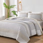 WONGS BEDDING Grey Queen Size Quilt Set, Boho Striped Bedspread