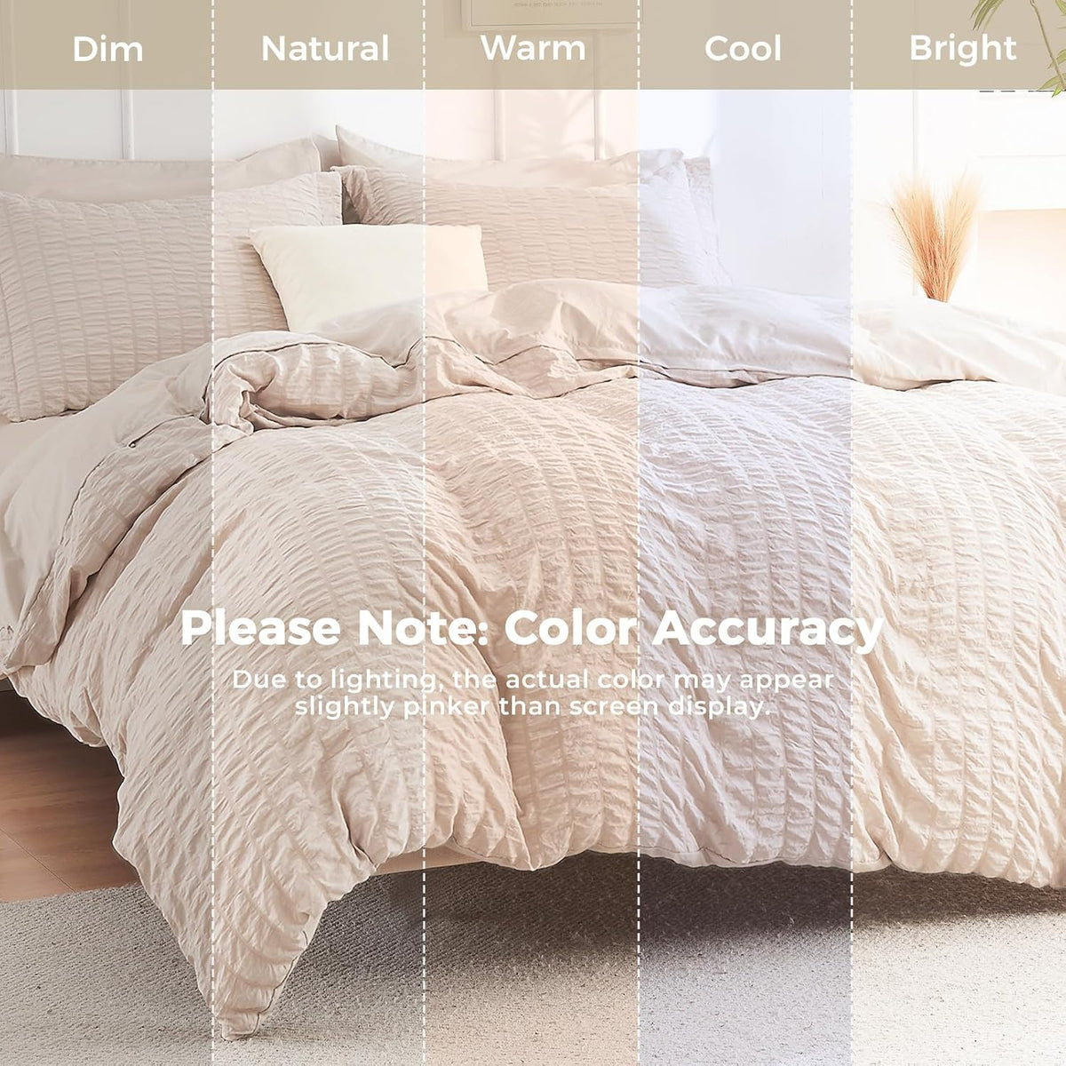 Queen Comforter Set - 7PCS Bed in a Bag, Seersucker Bedding Set, Beige