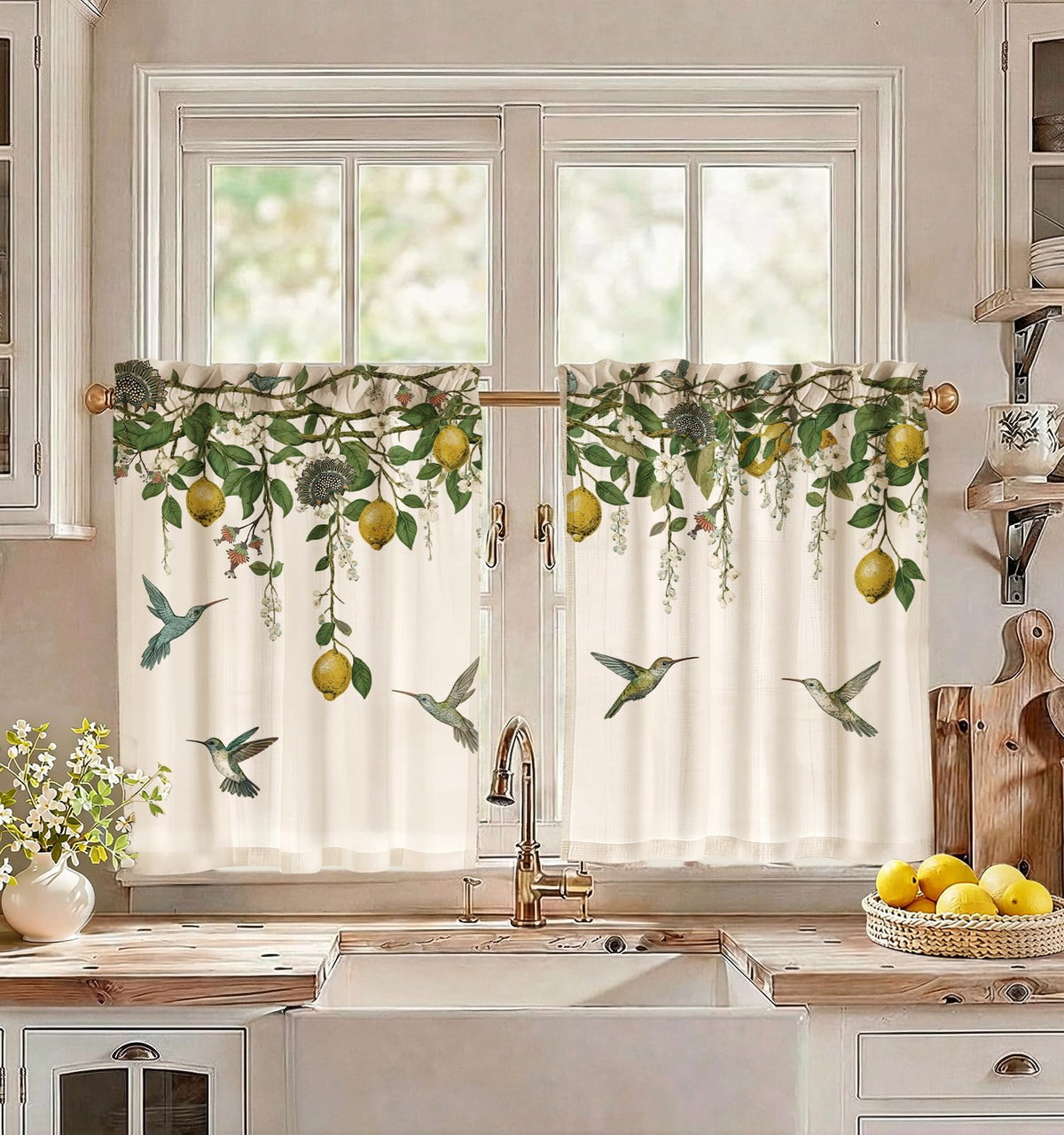 Miss Adola 36 Inch Length Kitchen Tier Curtains Pumpkin Leaf Cafe Curtains