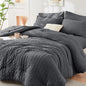 Full Comforter Set - 7PCS Bed in a Bag, Seersucker Bedding Set, Dark Grey