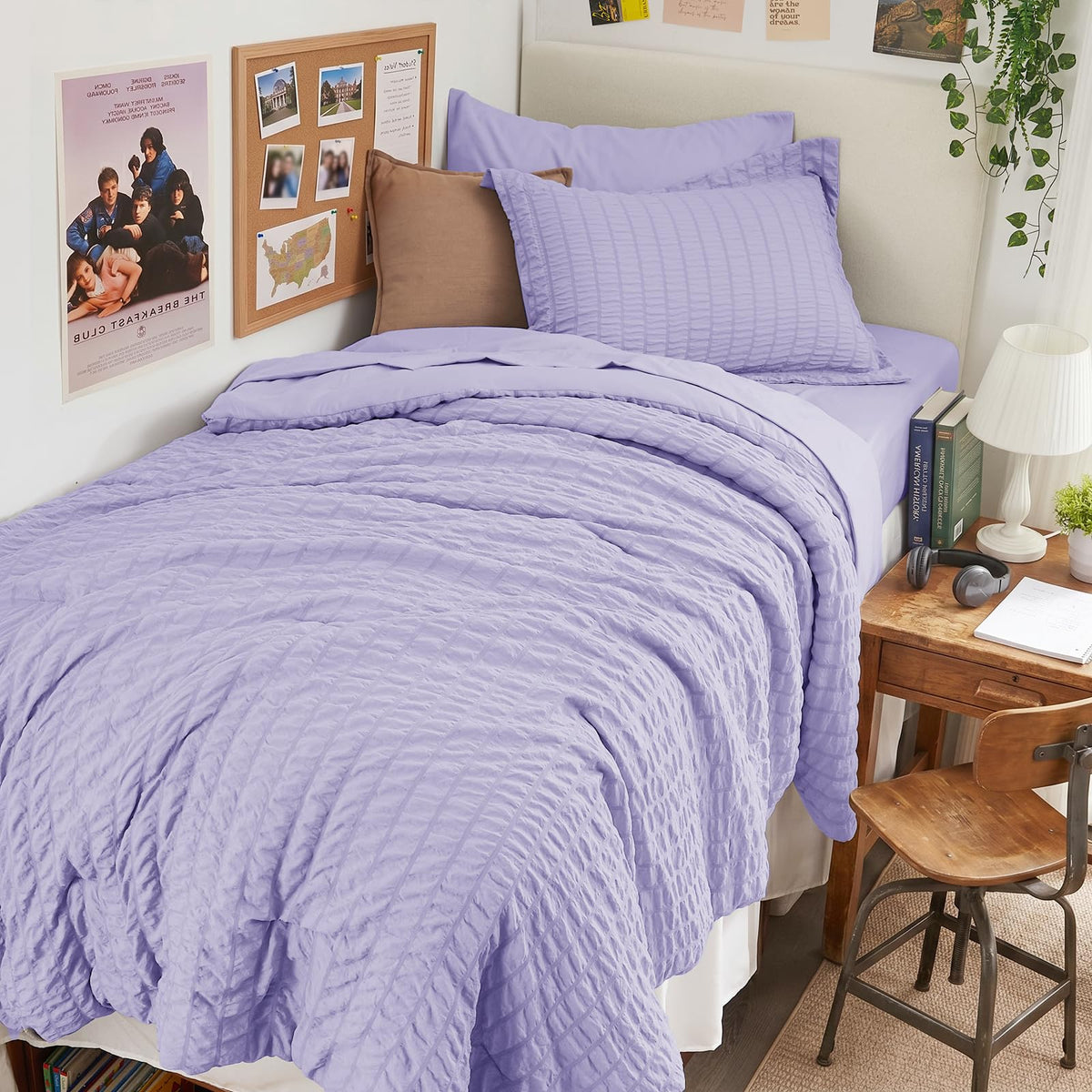 Queen Comforter Set - 7PCS Bed in a Bag, Seersucker Bedding Set, Beige