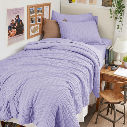 Full Comforter Set - 7PCS Bed in a Bag, Seersucker Bedding Set, Dark Grey