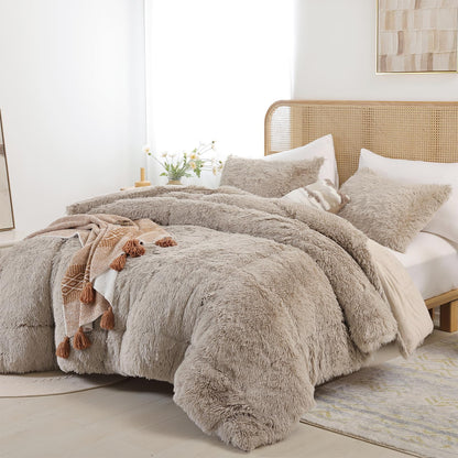 Smoofy Fluffy Queen Comforter Set, Faux Fur Pink Comforter Set 3 Pcs