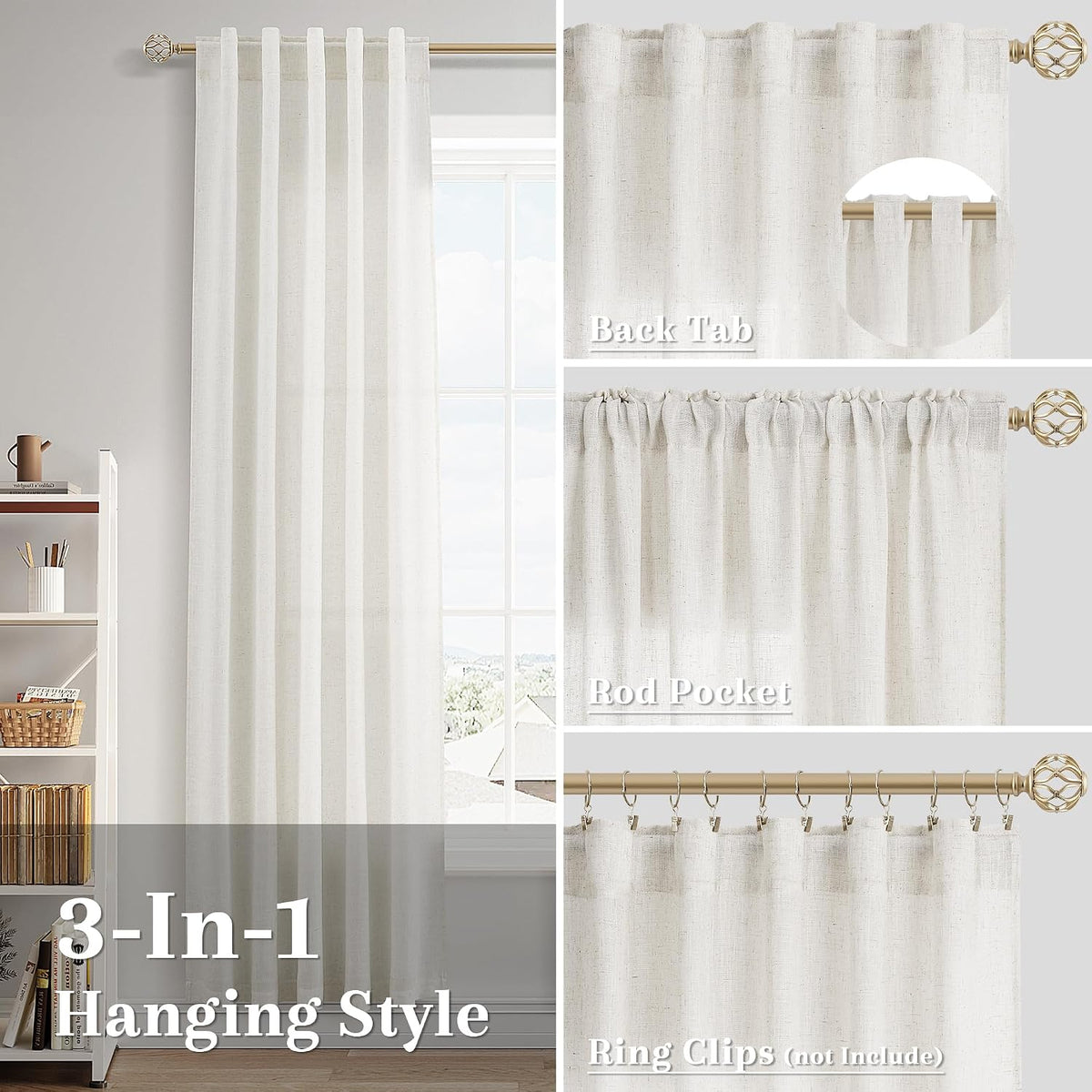 Nanspring Linen Kitchen Window Curtains Over Sink for Cafe 36x36 Inch Cream