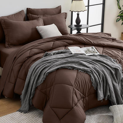 HEVUMYI 7-Piece Full Comforter Set, Dark Grey Bed in a Bag