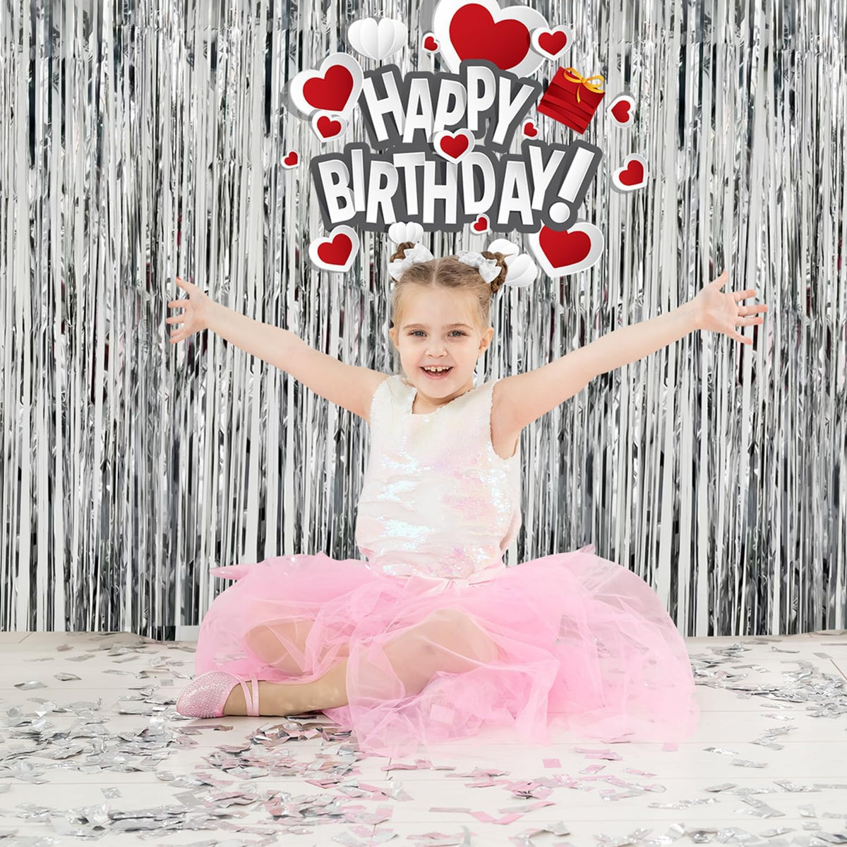 2 Pack Foil Curtain Backdrop Curtains Silver Tinsel Door Streamers Birthday Party Decorations Photo Backdrop Props for Party Graduation Wedding Bachelorette Christmas Baby Shower