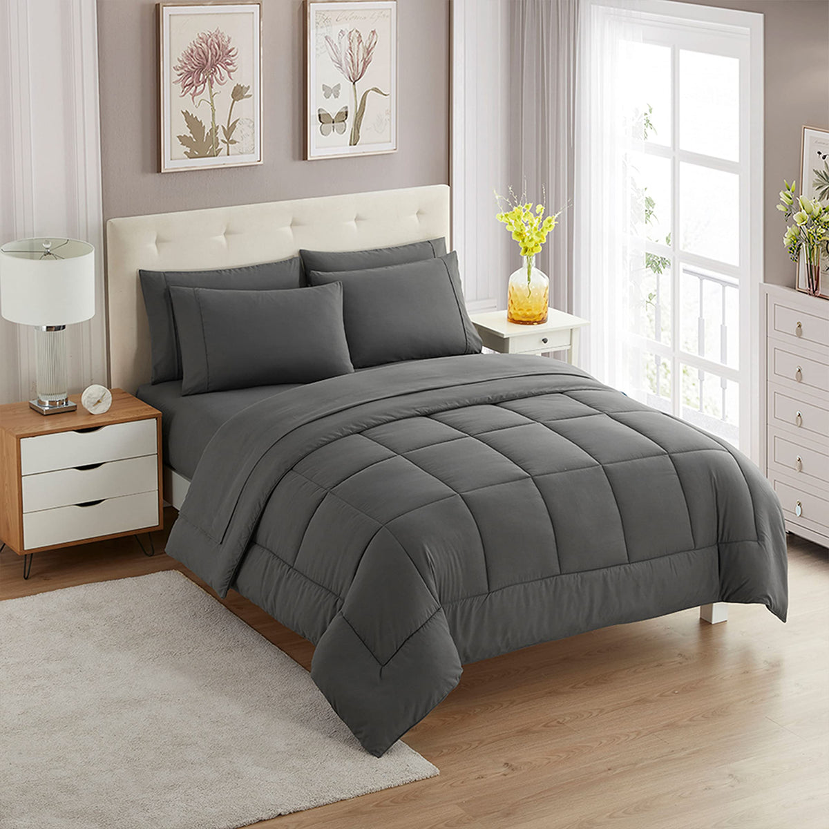 Full Size Comforter Set with Sheets - 7-Piece Bedding Collection - 1 Comforter, 1 Fitted Sheet, 1 Flat, 4 Pillowcases - Deep Pocket - Soft & Breathable Premium Quality - Ideal for All Seasons, Gray