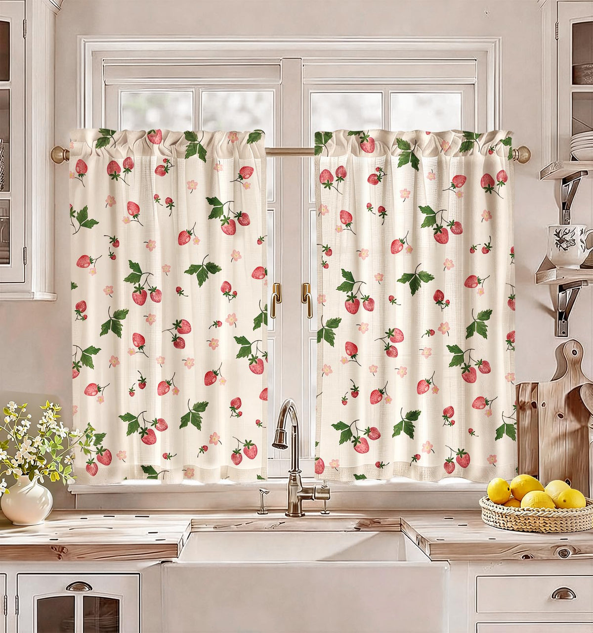 Miss Adola 36 Inch Length Kitchen Tier Curtains Pumpkin Leaf Cafe Curtains