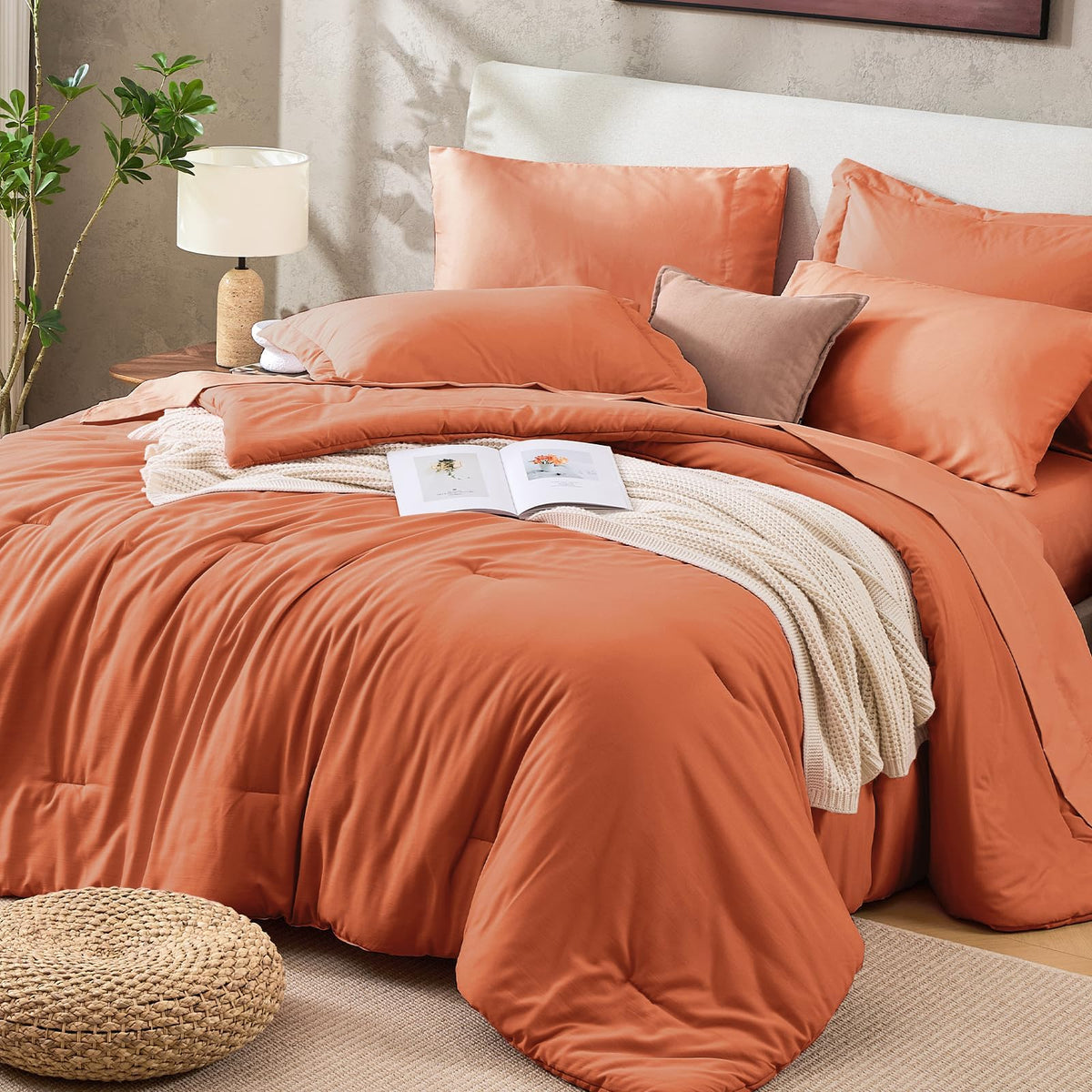 Sasttie Navy Blue Queen Comforter Set 7-Piece, Pre-Washed Bed in a Bag