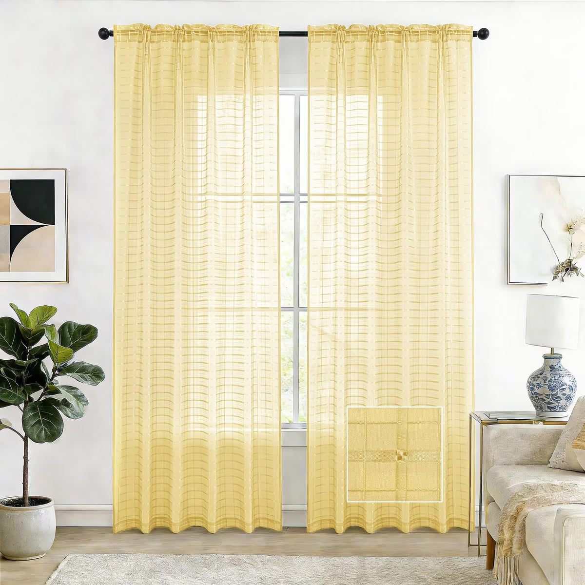 SpaceDresser Sheer Voile Curtains for Living Room 84 Inch Long 2 Panels