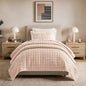 RECYCO Channel Box Stitch Velvet Quilt Set, King Size, Beige
