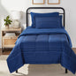 Amazon Basics Full/Queen Comforter Set with Sheets, 7-Piece Blue Stripe Bedding, Lightweight Microfiber Bed-in-a-Bag, Striped