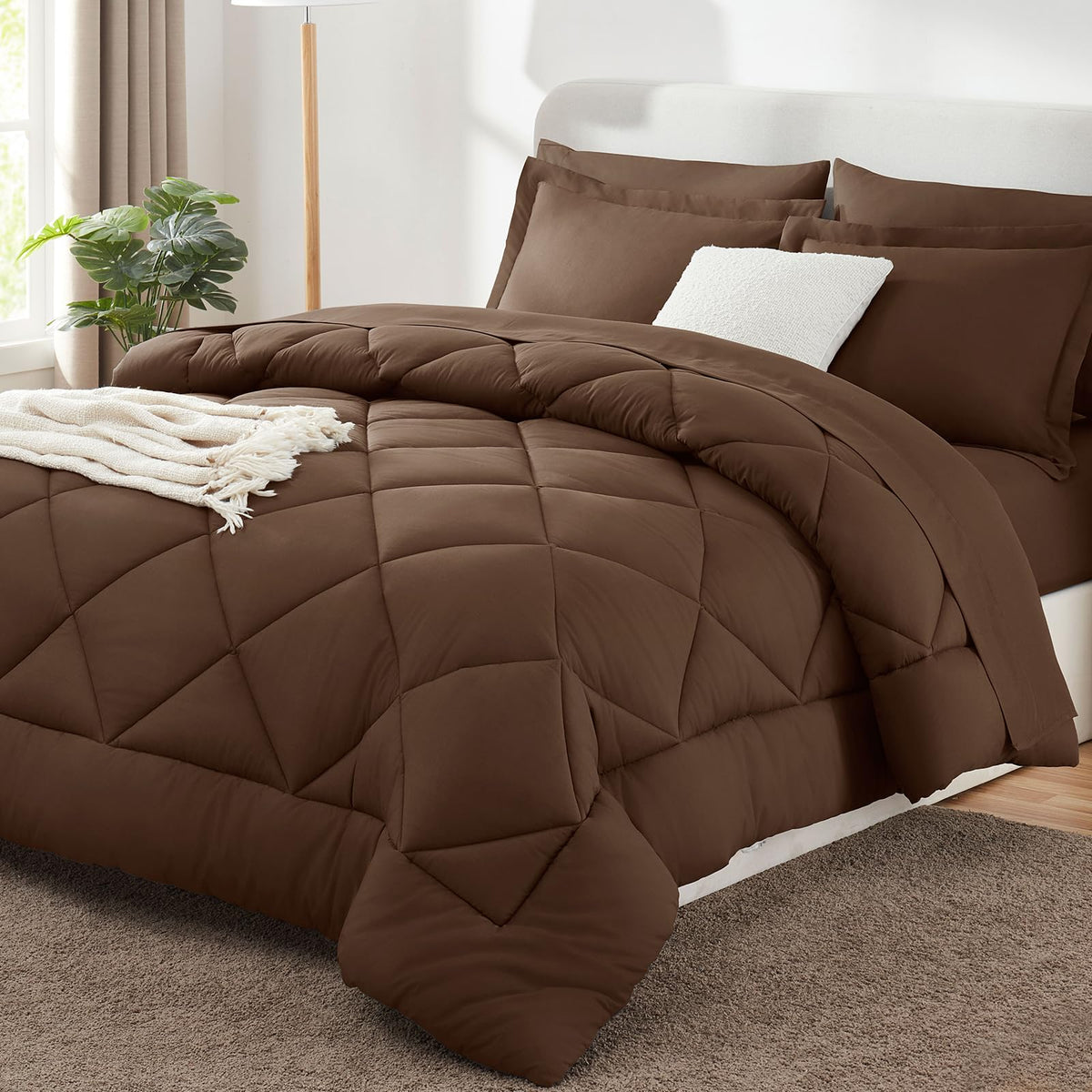 CozyLux Full Comforter Set 82"x86" Dark Grey - 7 Piece Bed in a Bag