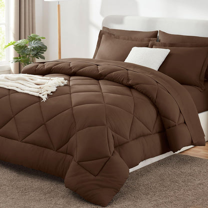 CozyLux Full Comforter Set 82"x86" Burgundy - 7 Piece Bed in a Bag