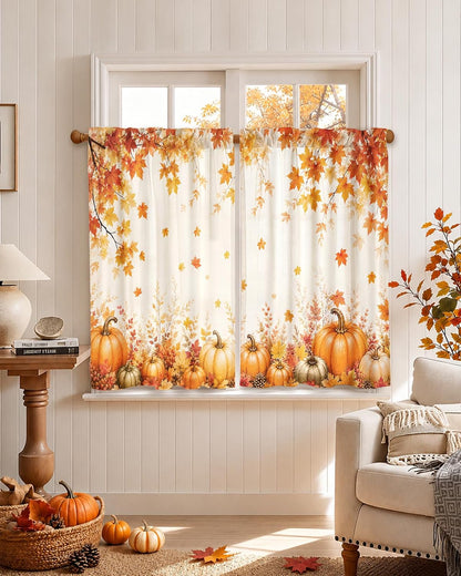 Miss Adola 36 Inch Length Kitchen Tier Curtains Pumpkin Leaf Cafe Curtains