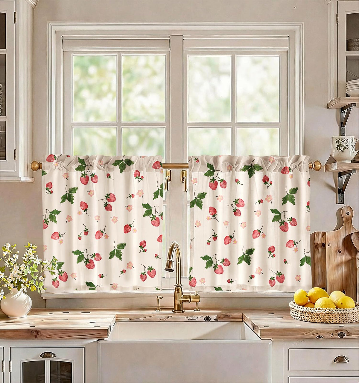 Miss Adola 36 Inch Length Kitchen Tier Curtains Pumpkin Leaf Cafe Curtains