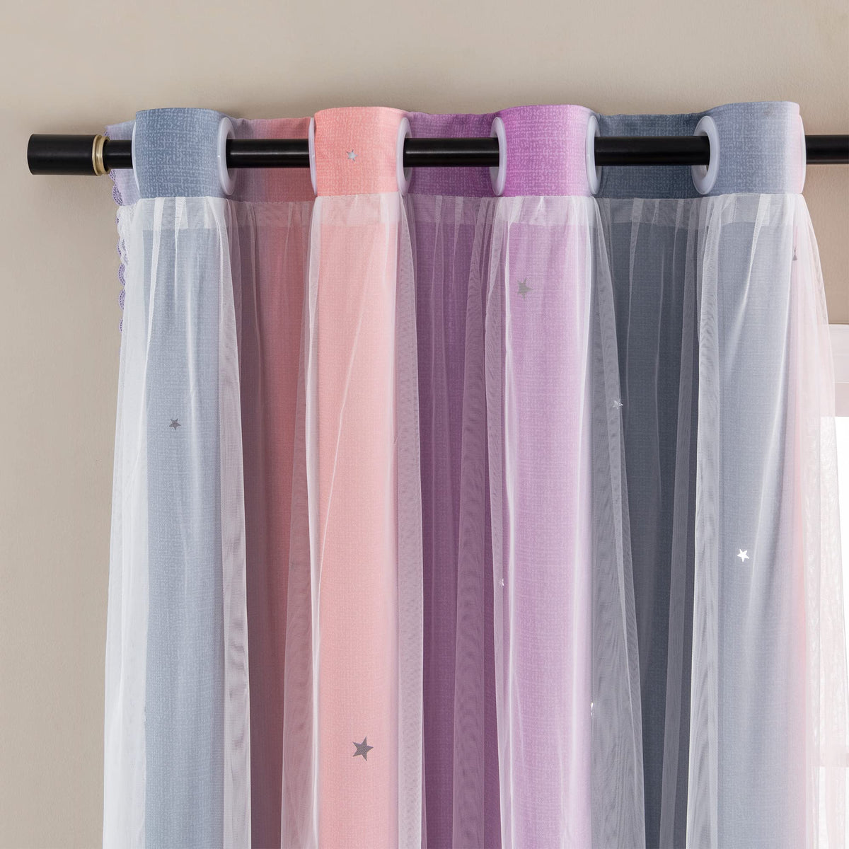 XiDi Curtains for Girls Bedroom Decor, Rainbow Blackout Curtains for Kids/Little Girl Room Decor, Unicorn Wall Decals,Pink Purple Green,63 x 34 inches,1 Panel