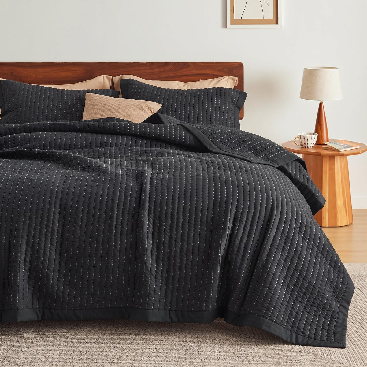 Bedsure Quilts Queen Size - Queen Quilt Bedding Set Bedspread Coverlet Comforter, Lightweight Neutral Striped Bedding, 3-Piece Set with 90"x96" Coverlet & 2 Pillow Shams, All-Season Soft Microfiber