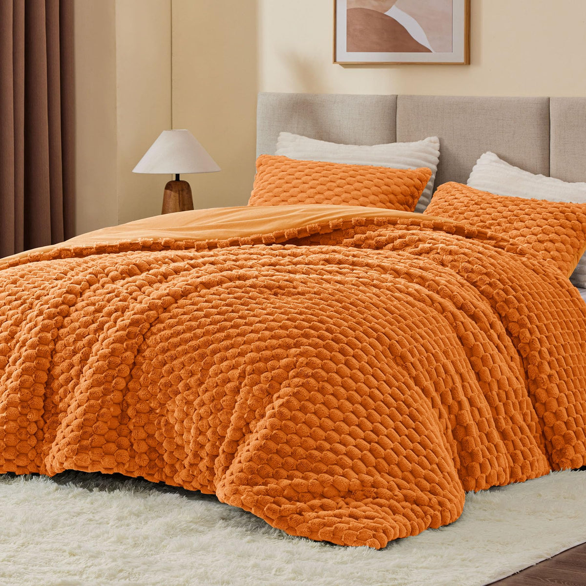 BEDELITE Fluffy Queen Comforter Set, Dark Grey Fleece Bed Set 3 Pieces