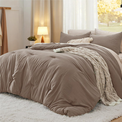 Bedsure Queen Comforter Set Prewashed Soft Bedding Set 3Pcs Cream 90"x90"