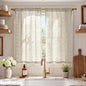 jinchan Linen Striped Tier Curtains for Kitchen Windows Green 26 x 24 inch