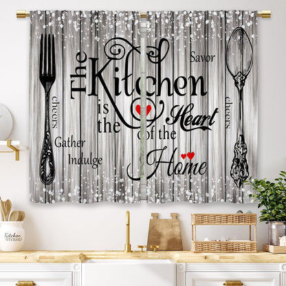 Teal Farmhouse Daisy Kitchen Curtains Wooden Flower Small Short Cafe Window Curtains Rustic Floral Butterfly Country Bathroom Drapes Treatment Tier Curtains 2 Panels (27.5x39 Inch)