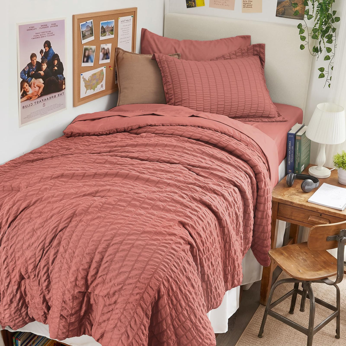 Full Comforter Set - 7PCS Bed in a Bag, Seersucker Bedding Set, Dark Grey