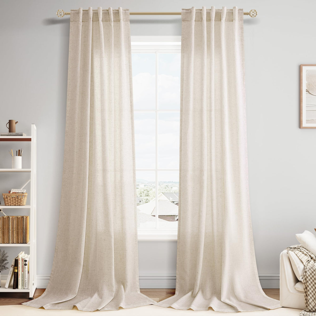 Nanspring Linen Kitchen Window Curtains Over Sink for Cafe 36x36 Inch Cream