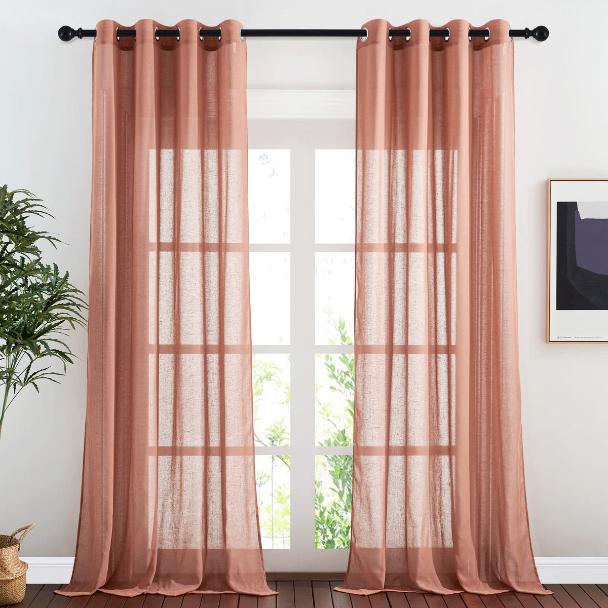 NICETOWN Semi Sheer Linen Ivory Curtains for Bedroom, W52xL84, 2 Panels