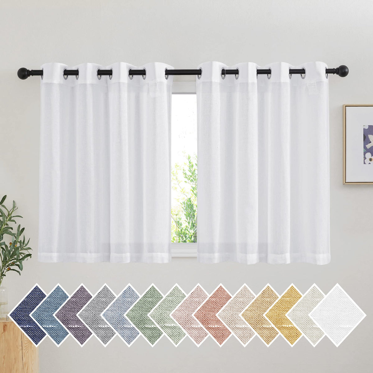 NICETOWN Semi Sheer Linen Ivory Curtains for Bedroom, W52xL84, 2 Panels