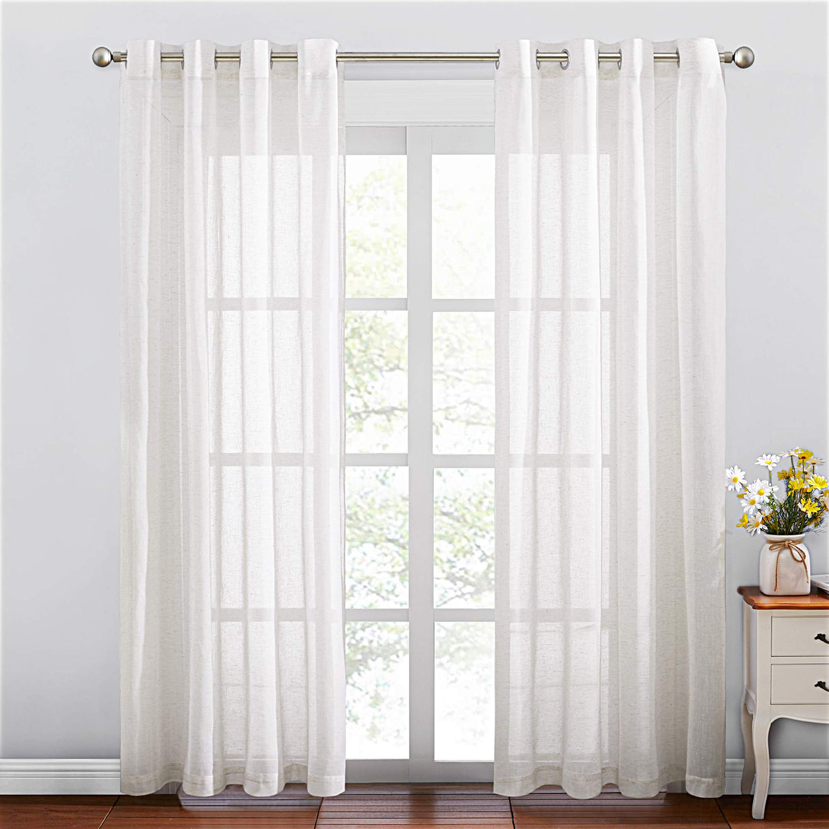 NICETOWN Semi Sheer Linen Ivory Curtains for Bedroom, W52xL84, 2 Panels