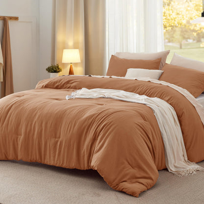 Bedsure Queen Comforter Set Prewashed Soft Bedding Set 3Pcs Cream 90"x90"