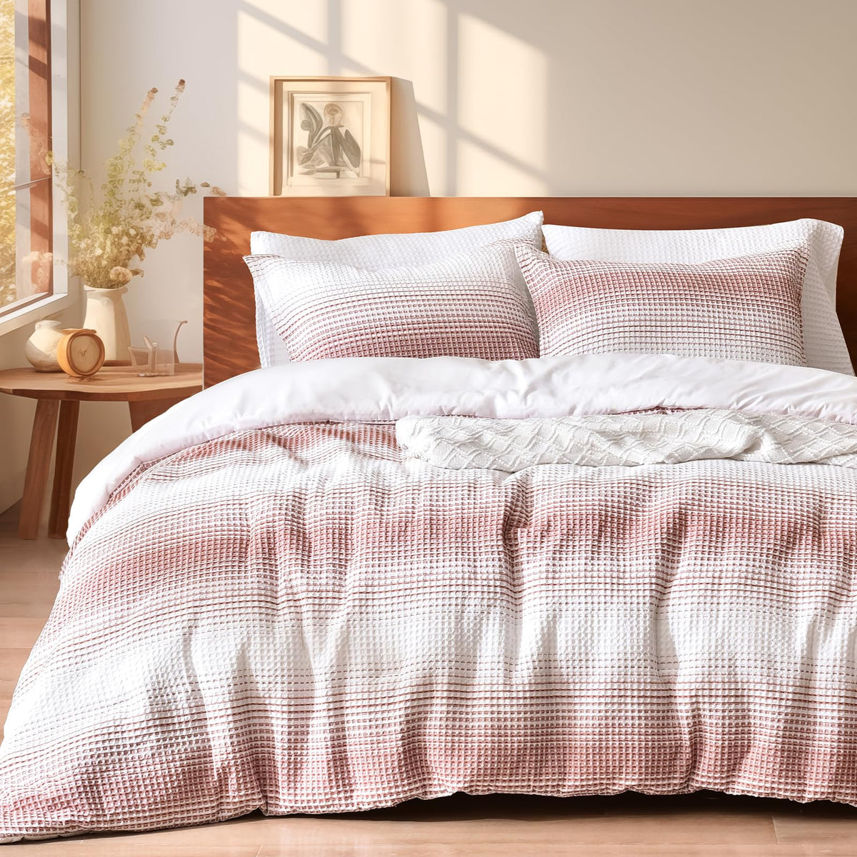 PHF Ultra Soft Waffle Comforter Set 3 Pieces King, Linen