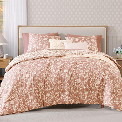 BLOOMHAVEN Queen Comforter Set-7 Pieces Blue Floral Bed in a Bag Queen