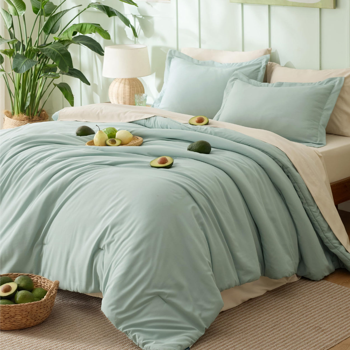 Bedsure Blue Bedding Set Queen Bed in a Bag Contrasting Bed 7 Pieces